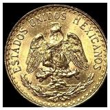 1945 Mexico Gold 2 Pesos GEM BU