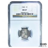 1943 Wheat Cent NGC MS67