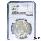 1922-D Silver Peace Dollar NGC MS63