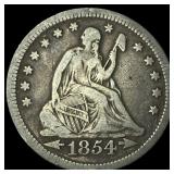 1854 Arrows Seated Liberty Quarter NEARLY  UNCIRC