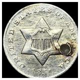 1851-O Silver Three-Cent Piece (Holed) HIGH  GRAD