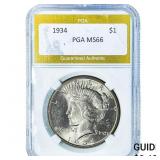 1934 Silver Peace Dollar PGA MS66