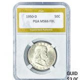 1950-D Franklin Half Dollar PGA MS66FBL