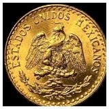 1945 Mexico Gold 2 Pesos GEM BU