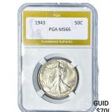 1943 Walking Liberty Half Dollar PGA MS66