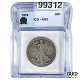 1916 Walking Liberty Half Dollar ICG AG3