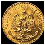 1945 Mexico Gold 2 Pesos GEM BU