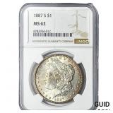 1887-S Morgan Silver Dollar NGC MS62