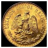 1945 Mexico Gold 2 Pesos GEM BU