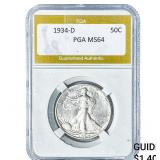 1934-D Walking Liberty Half Dollar PGA MS64