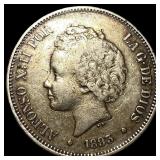 1893 Spain Silver 5 Pesetas NEARLY UNCIRCULATED