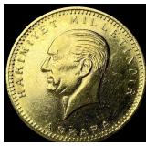 1923 Turkey 50 Kurush .106oz Gold Coin GEM  PROOF
