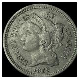 1865 Nickel Three-Cent Piece NEARLY  UNCIRCULATED
