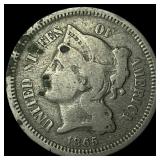 1865 Nickel Three-Cent Piece NEARLY  UNCIRCULATED