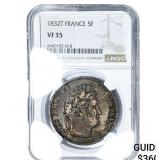1832T France Silver 5 Francs NGC VF35