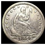 1854 Arrows Seated Liberty Quarter CLOSELY UNCIRCU