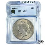 1935-S Silver Peace Dollar ICG MS61