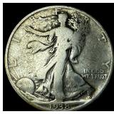 1938-D Silver Walking Liberty Half Dollar  LIGHTL