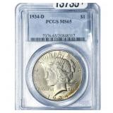 1934-D Silver Peace Dollar PCGS MS65