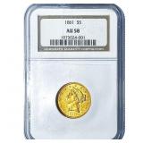 1861 $5 Gold Half Eagle NGC AU58
