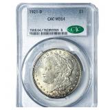1921-D Morgan Silver Dollar CAC MS64