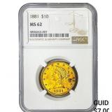 1881 $10 Gold Eagle NGC MS62