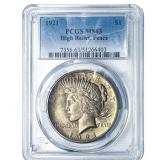 1921 Silver Peace Dollar PCGS MS63 High Relief