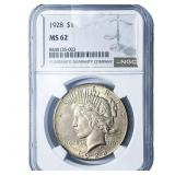 1928 Silver Peace Dollar NGC MS62