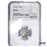 1910-S Barber Dime NGC MS63