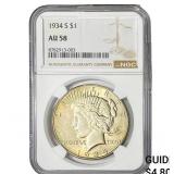 1934-S Silver Peace Dollar NGC AU58