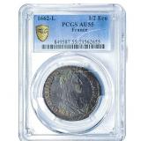 1662-L 1/2 Ecu France PCGS AU55