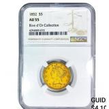1852 $5 Gold Half Eagle NGC AU55 Rive d'Or Coll.
