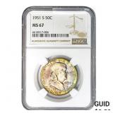 1951-S Franklin Half Dollar NGC MS67