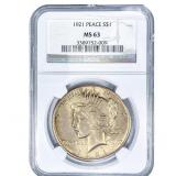 1921 Silver Peace Dollar NGC MS63