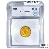 1926 $2.50 Gold Quarter Eagle ICG MS61