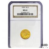 1929 $2.50 Gold Quarter Eagle NGC MS62