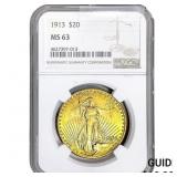 1913 $20 Gold Double Eagle NGC MS63