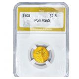 1908 $2.50 Gold Quarter Eagle PGA MS65