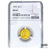 1929 $2.50 Gold Quarter Eagle NGC MS61