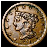 1851 Braided Hair Half Cent NEARLY UNCIRCULATED