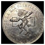 1968 Mexico Silver 25 Pesos Olympics CLOSELY UNCIR