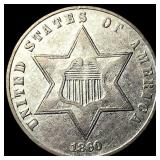 1860 Silver Three-Cent Piece NEARLY UNCIRCULATED