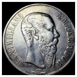 1866-Mo Mexico Silver Peso Maximilian I NEARLY UNC