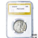 1918-D Walking Liberty Half Dollar PGA AU55