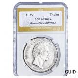 1835 German States BAVARIA Silver Thaler PGA MS63+