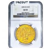 1890-CC $20 Gold Double Eagle NGC AU55