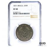 1871 Brazil Silver 200 Reis NGC XF40