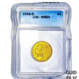1908-D $5 Gold Half Eagle ICG MS64