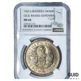 1953 S. Rhodesia Silver Crown NGC MS64