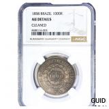 1858 Brazil Silver 1000 Reis NGC AU Details